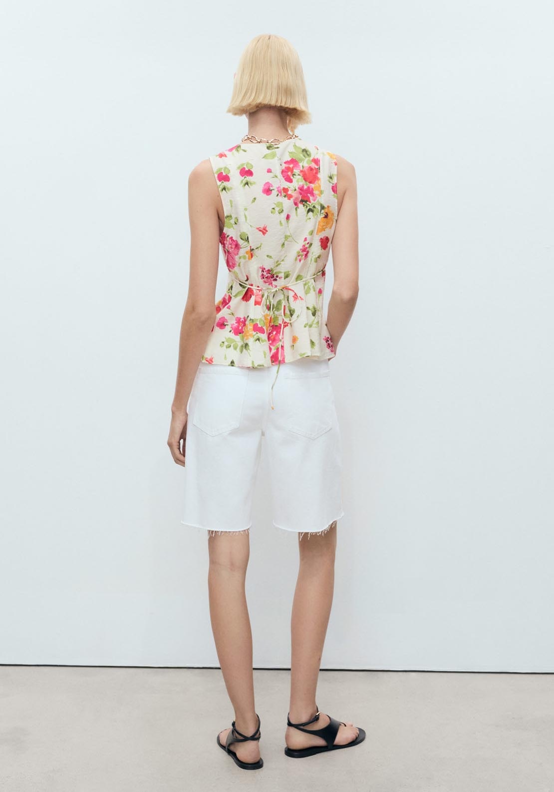 Mango Floral Button Down Fitted Blouse - Light Beige 2 Shaws Department Stores