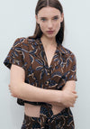 Printed Crop Shirt With Knot Detail - Brown