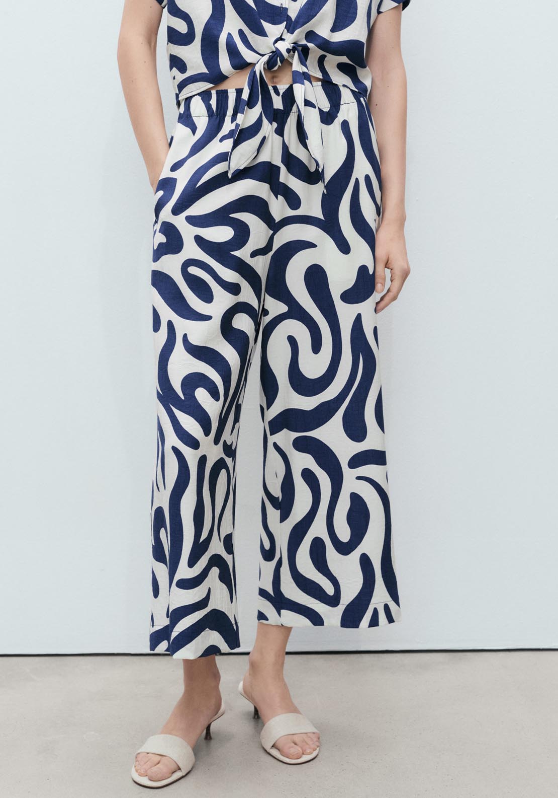 Mango Printed Culotte Trousers - Beige 1 Shaws Department Stores