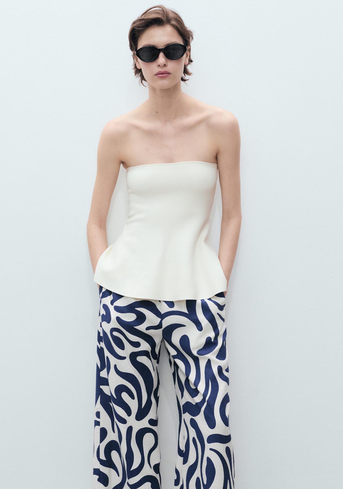 Mango Printed Culotte Trousers - Beige 3 Shaws Department Stores