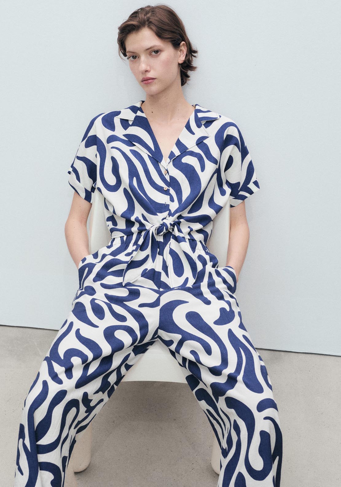 Mango Printed Culotte Trousers - Beige 4 Shaws Department Stores