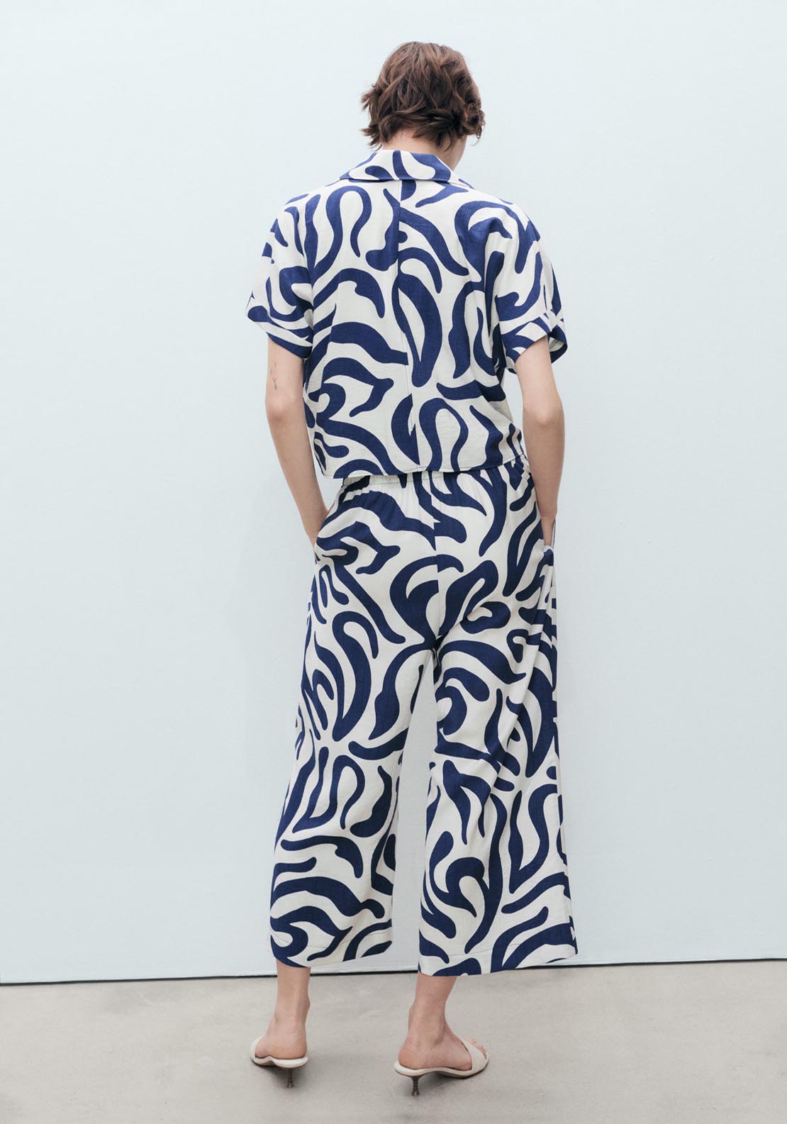 Mango Printed Culotte Trousers - Beige 2 Shaws Department Stores