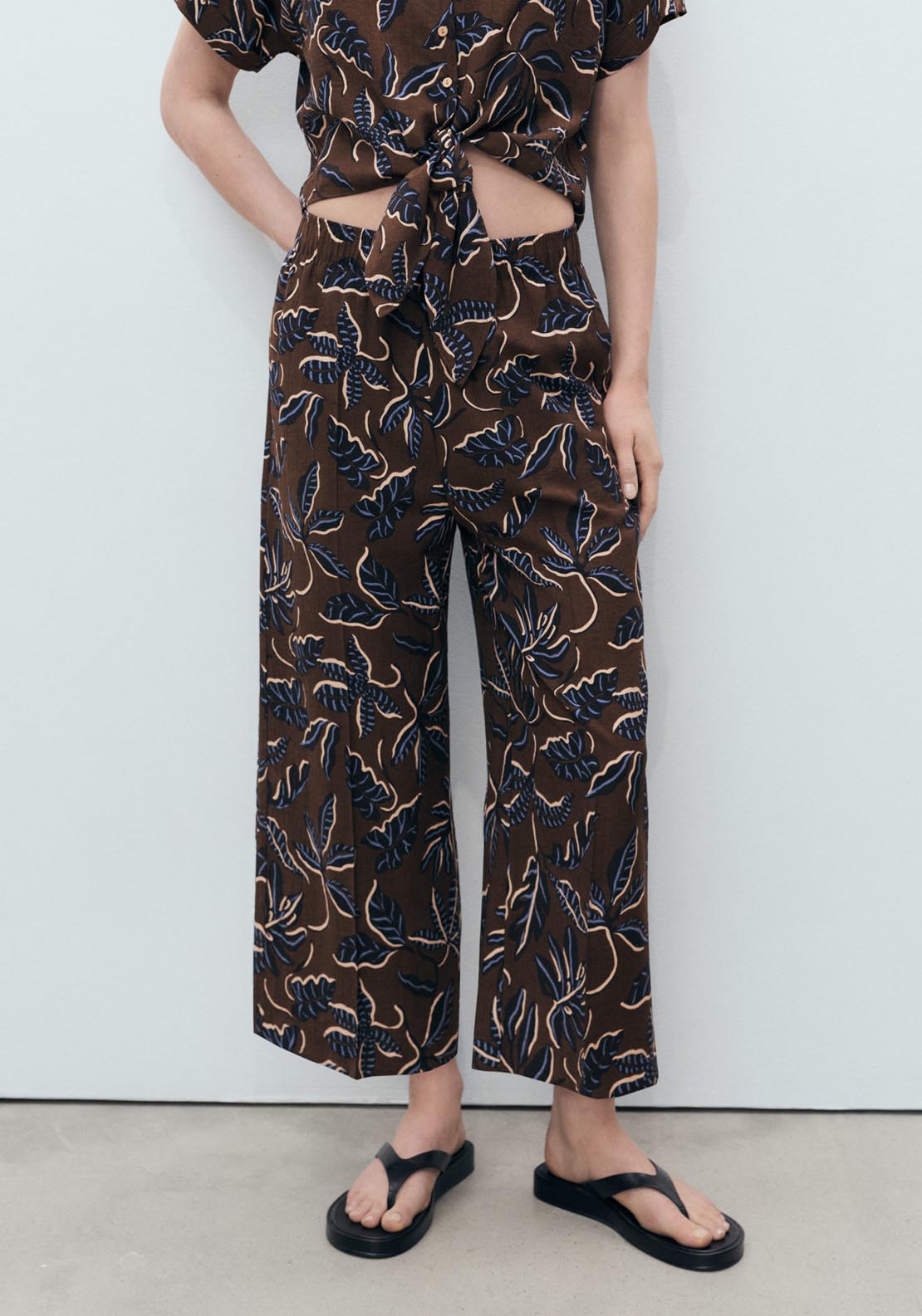 Mango Printed Culotte Trousers - Brown 1 Shaws Department Stores