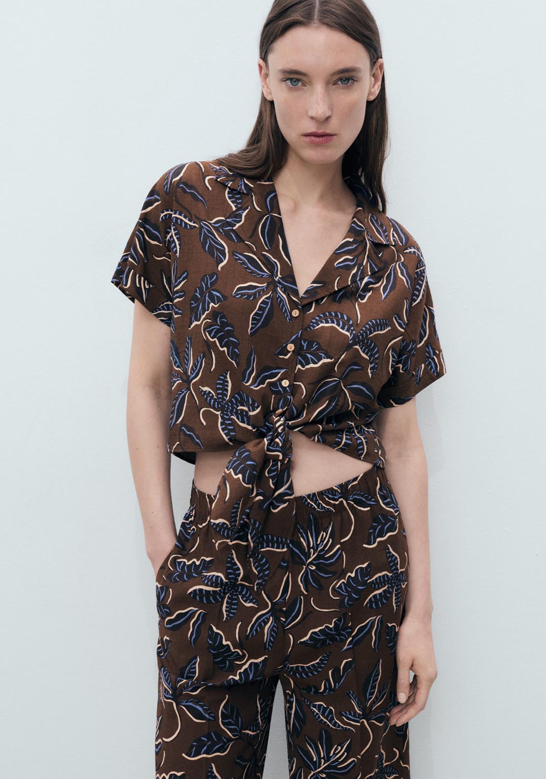 Mango Printed Culotte Trousers - Brown 3 Shaws Department Stores