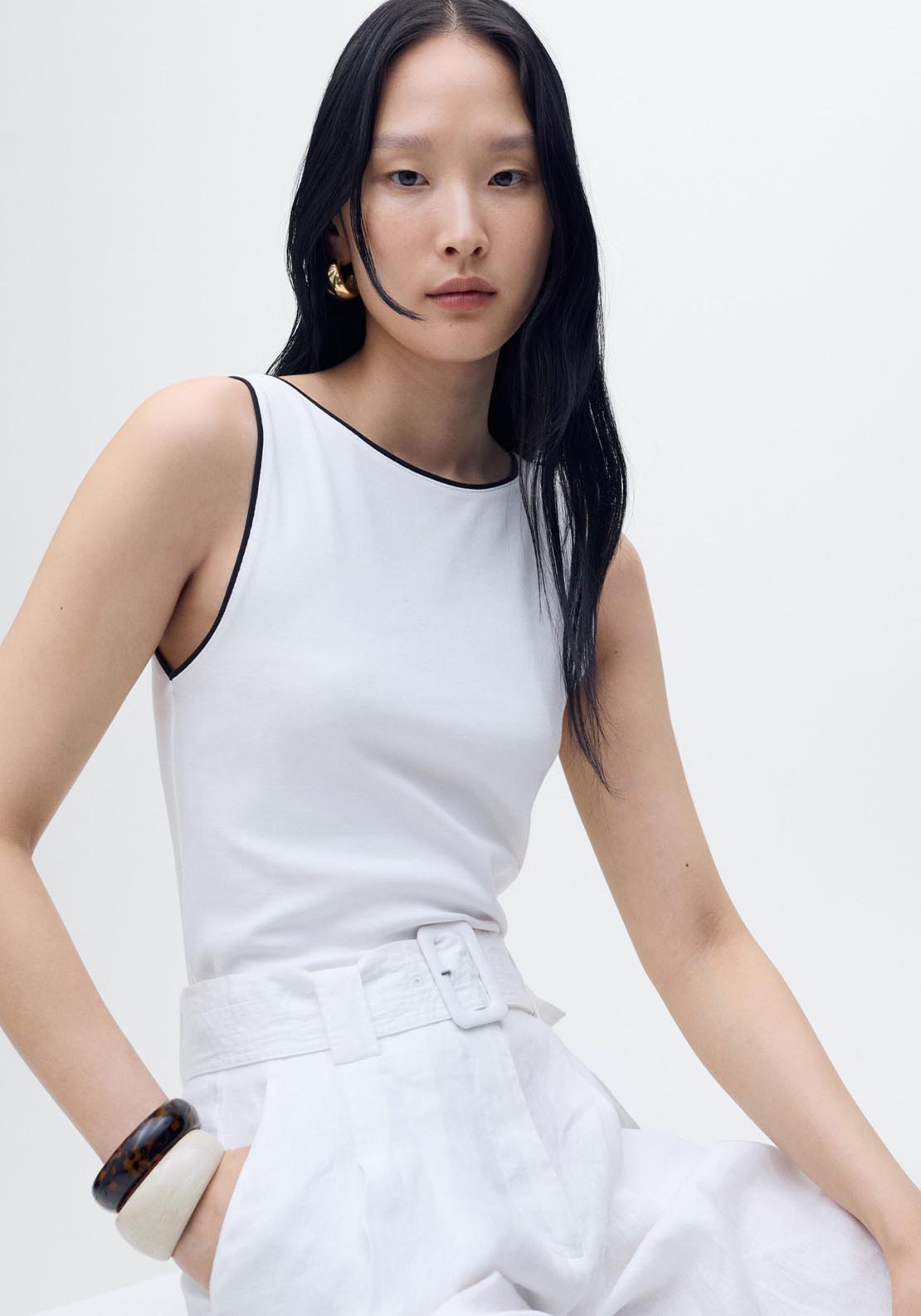 Mango Sleeveles Top With Contrasting Trim - White 1 Shaws Department Stores