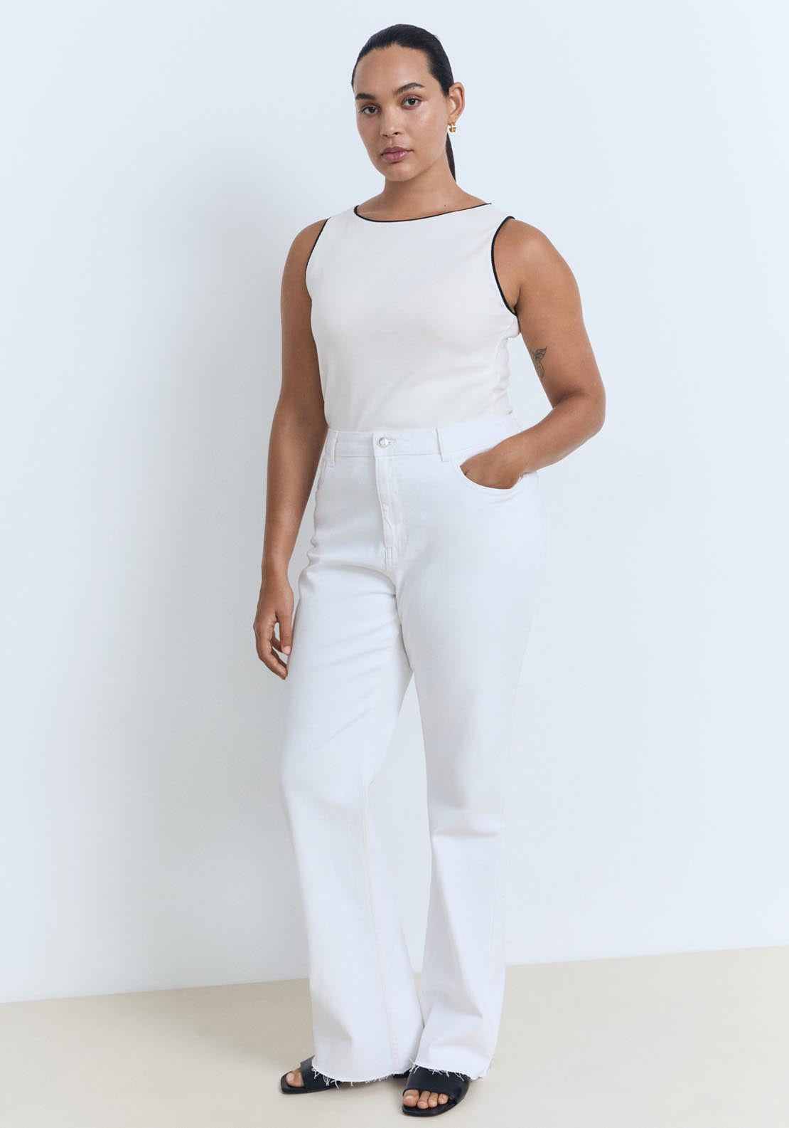 Mango Sleeveles Top With Contrasting Trim - White 5 Shaws Department Stores