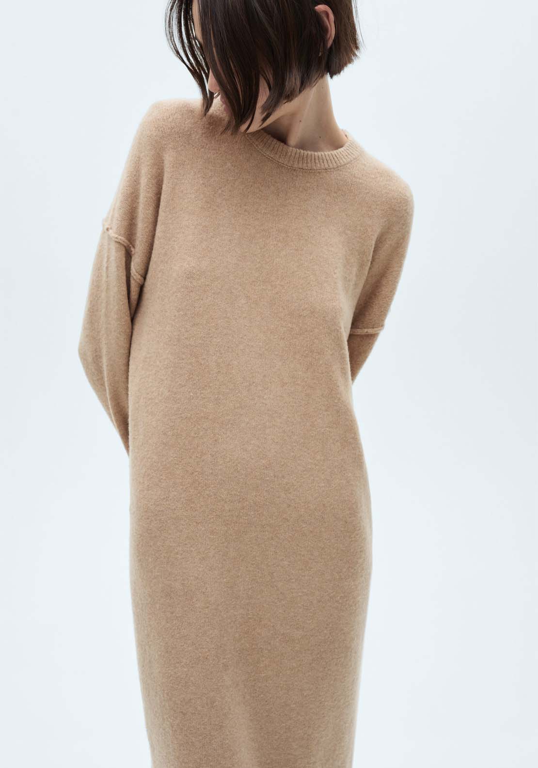 Mango Knitted dress with ribbed finishes - Medium Brown 5 Shaws Department Stores
