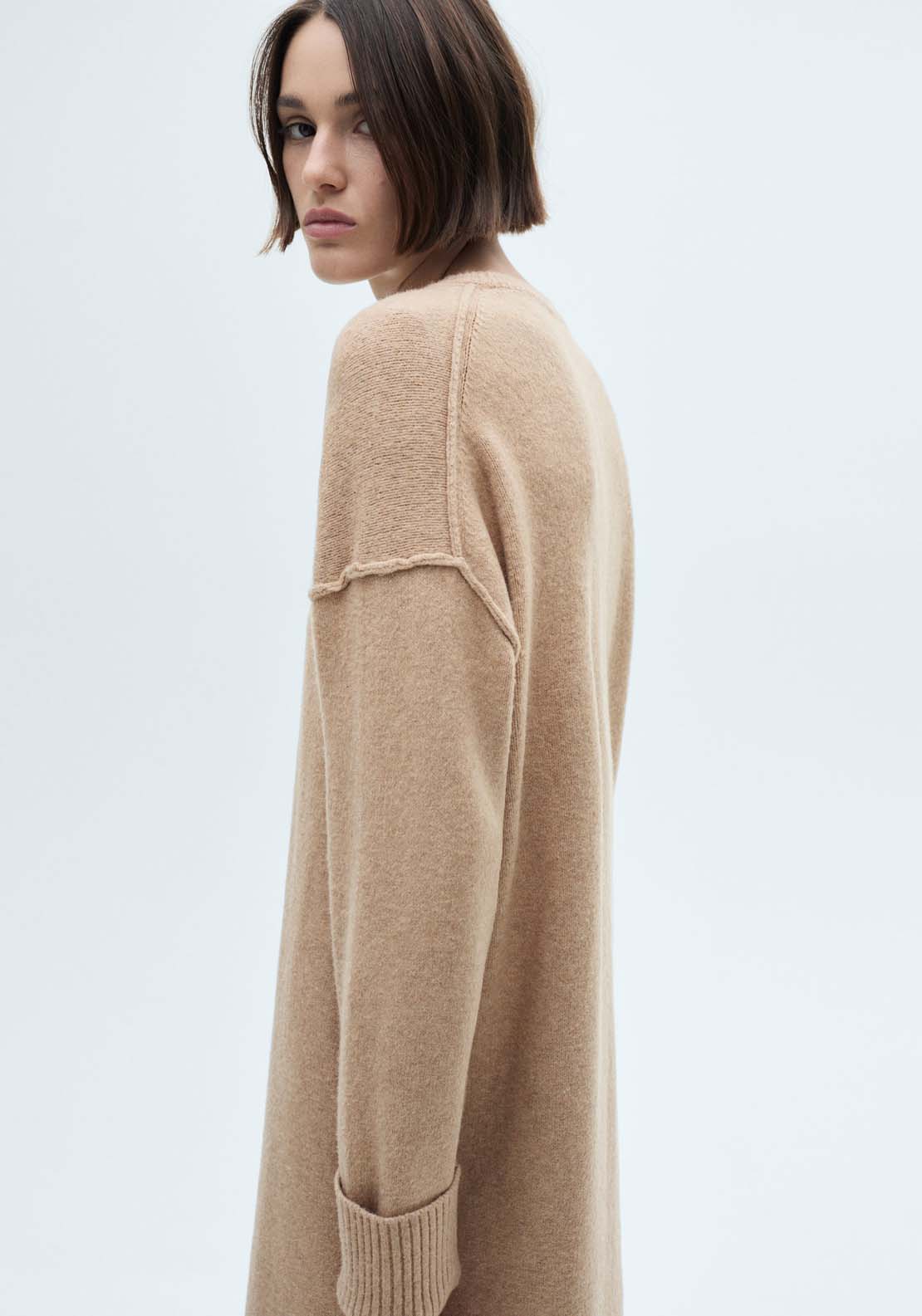 Mango Knitted dress with ribbed finishes - Medium Brown 3 Shaws Department Stores