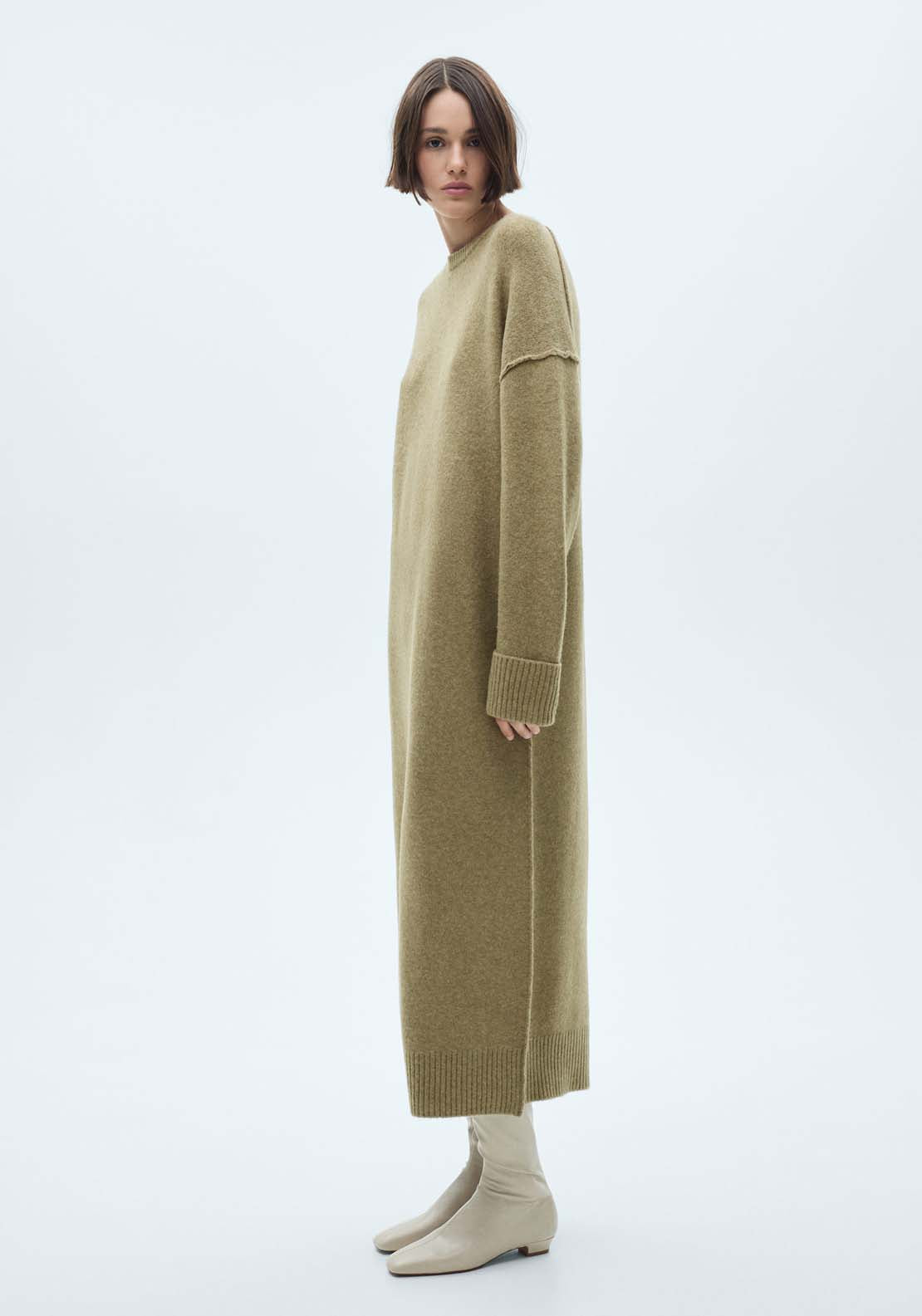 Mango Knitted dress with ribbed finishes - Medium Green 1 Shaws Department Stores