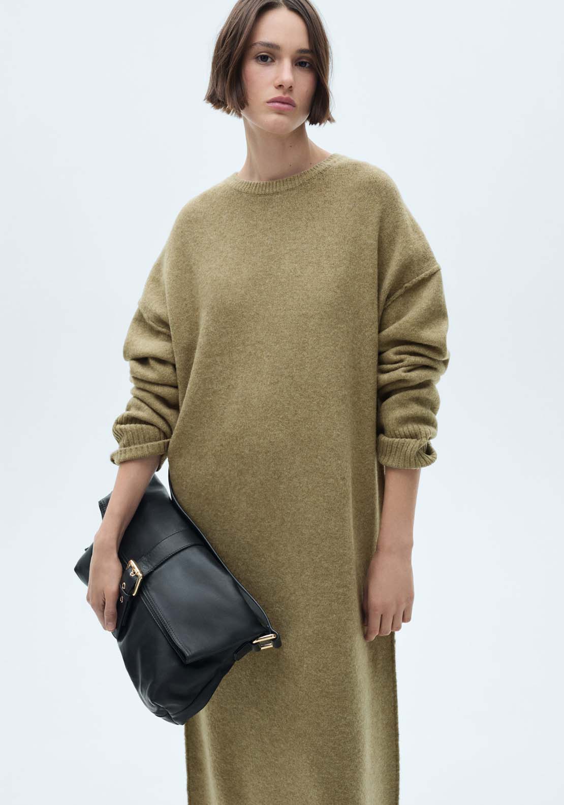 Mango Knitted dress with ribbed finishes - Medium Green 3 Shaws Department Stores