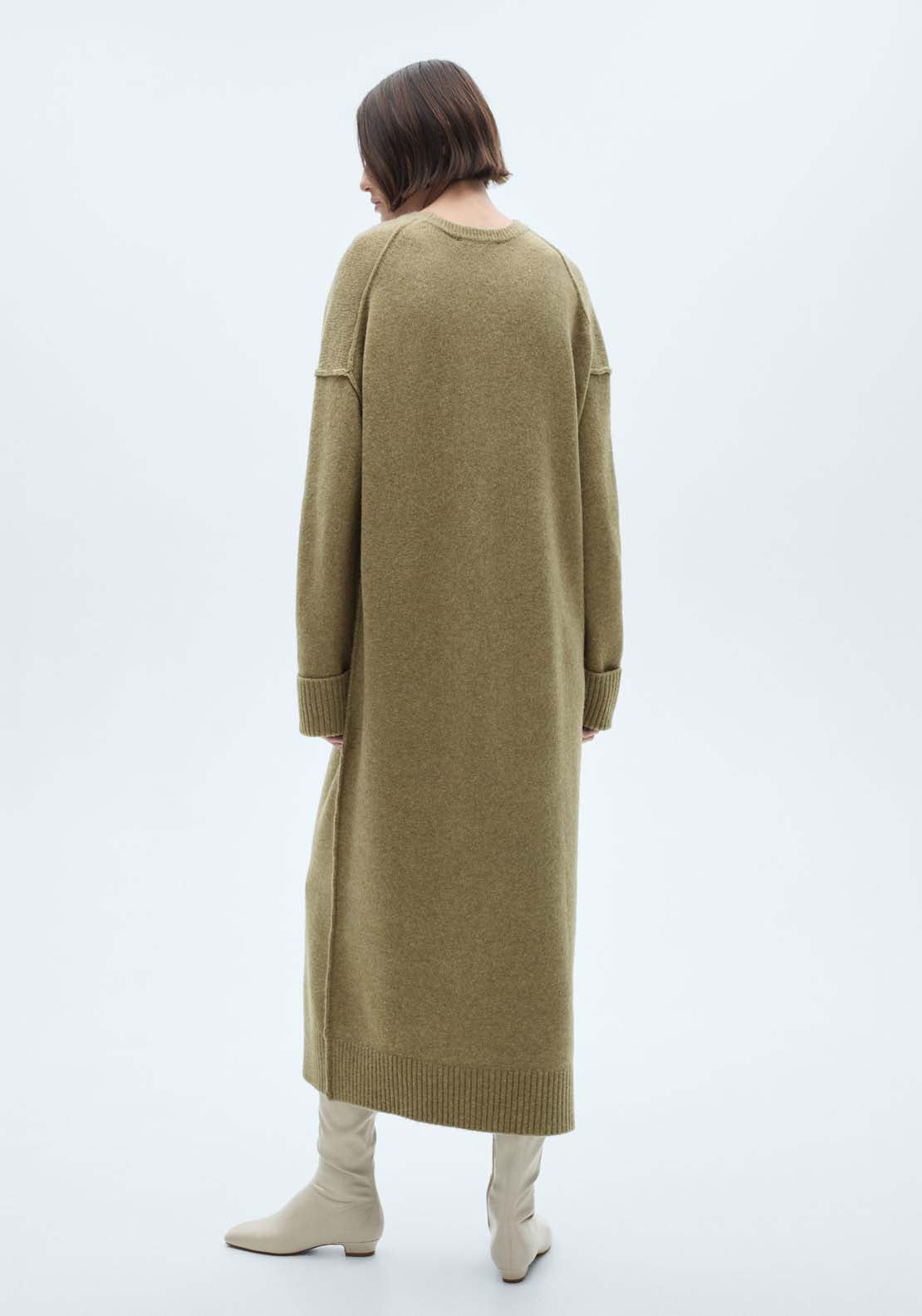 Mango Knitted dress with ribbed finishes - Medium Green 2 Shaws Department Stores