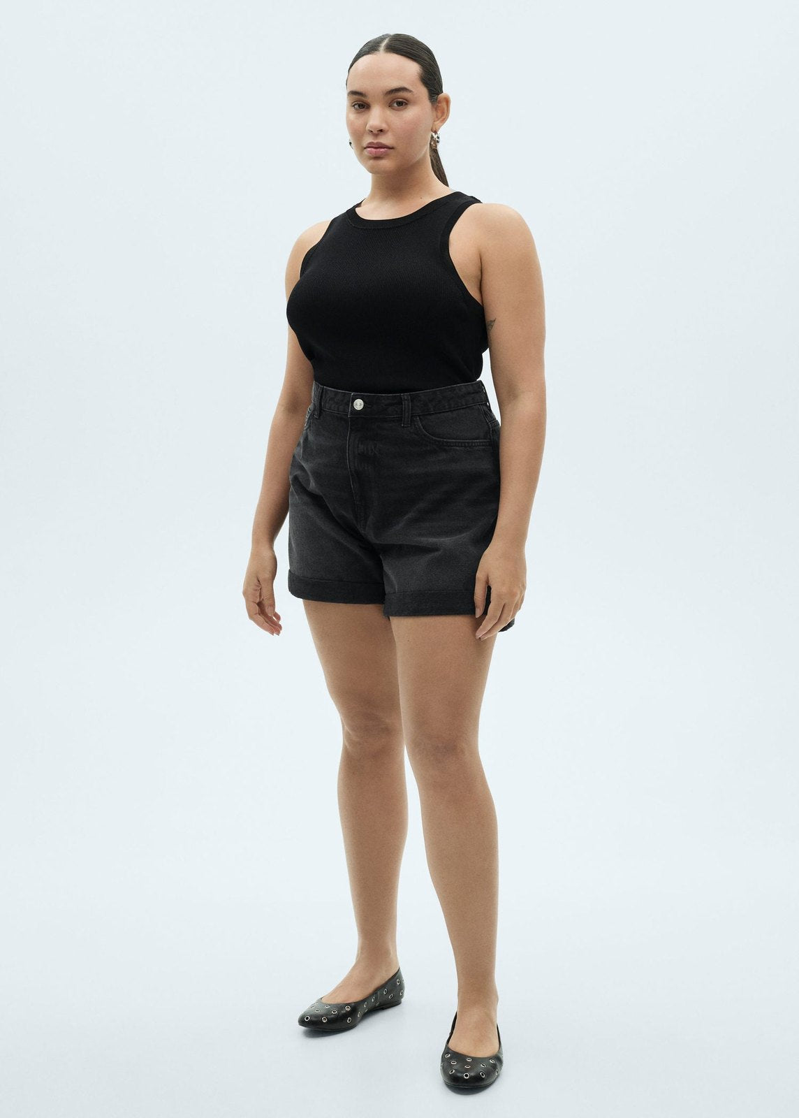 Mango High-rise shorts with turn-down hem - Open Gray 4 Shaws Department Stores