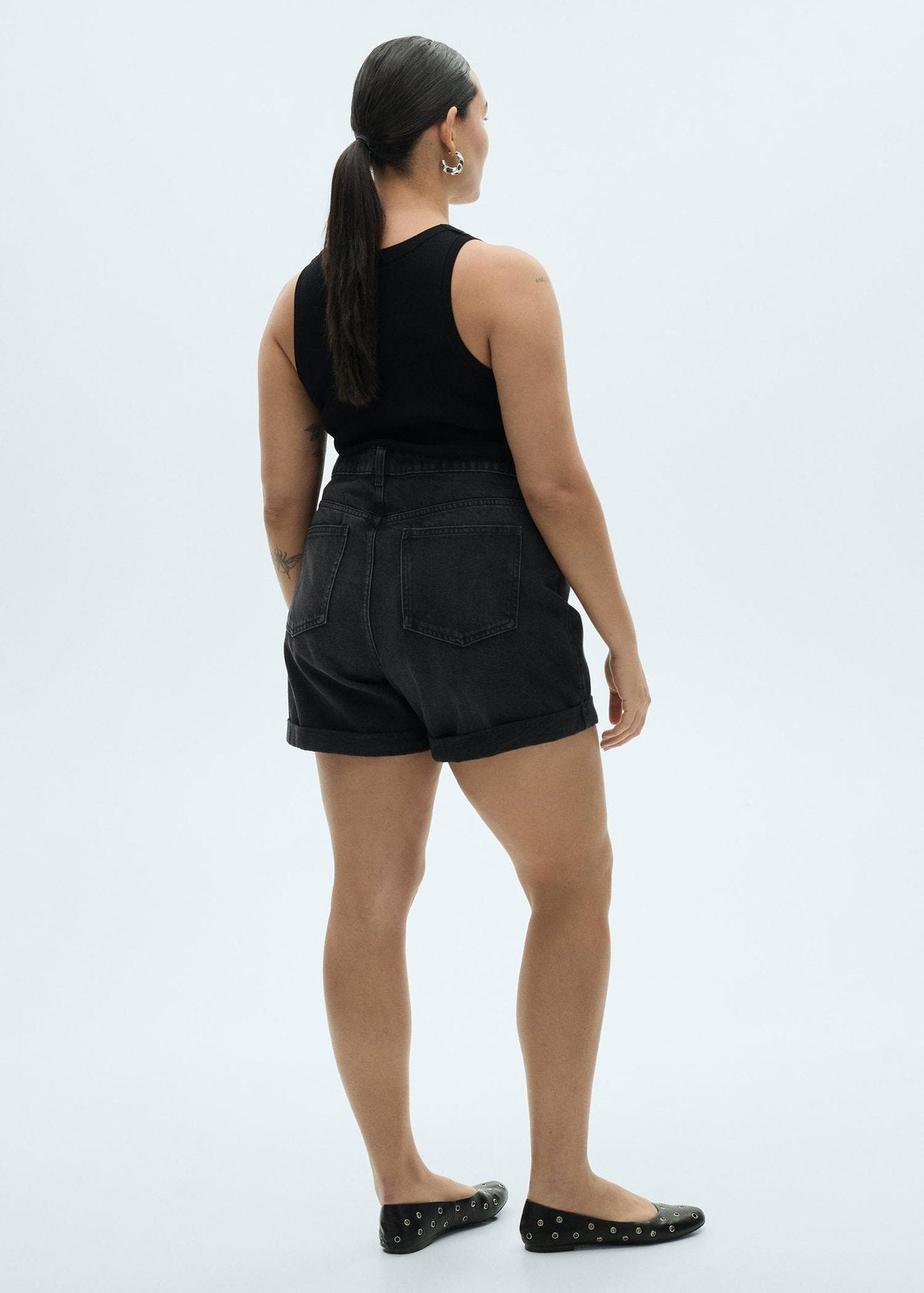 Mango High-rise shorts with turn-down hem - Open Gray 5 Shaws Department Stores