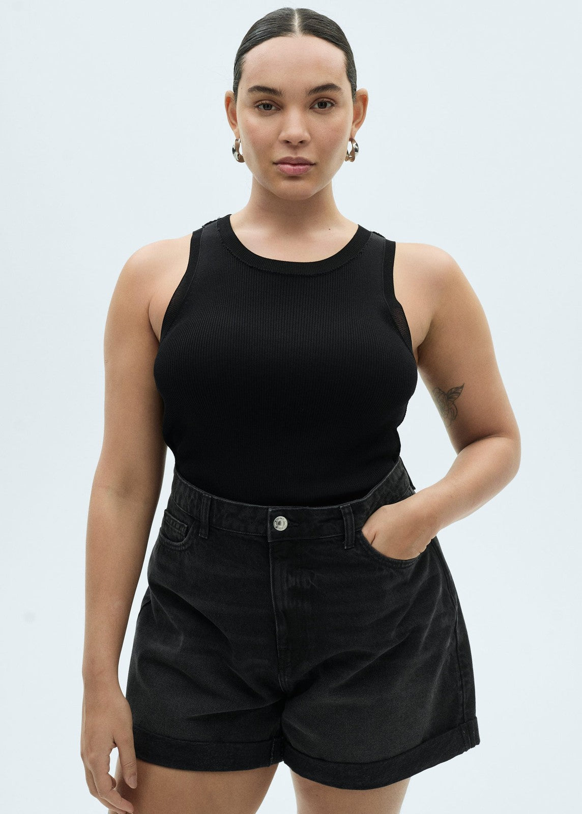 Mango High-rise shorts with turn-down hem - Open Gray 6 Shaws Department Stores