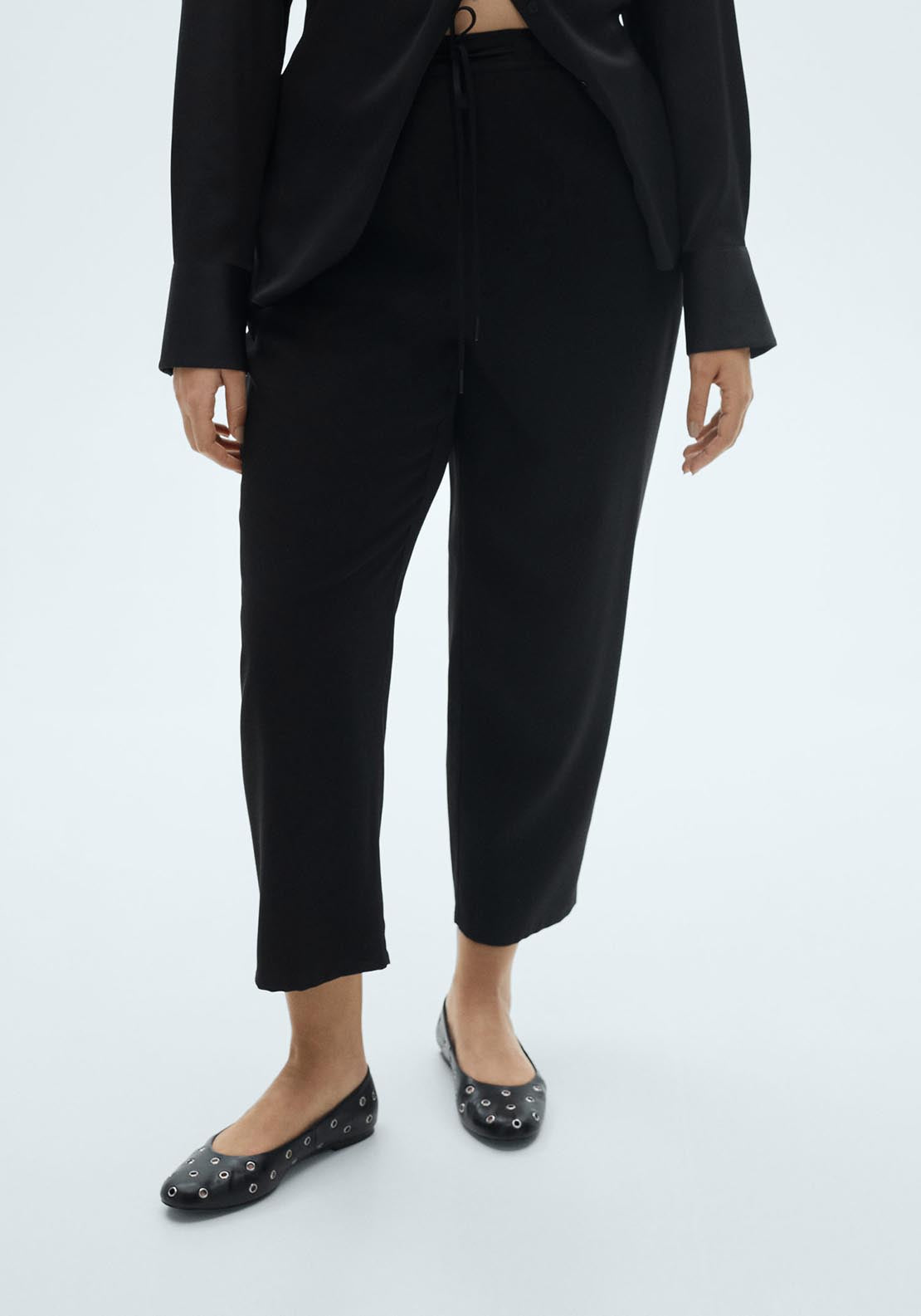 Mango Elastic waist flowy trousers - Black 6 Shaws Department Stores