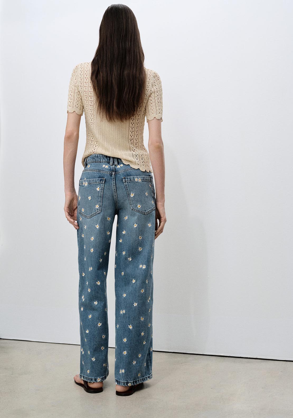 Mango Flower embroidered wideleg jeans - Open Blue 3 Shaws Department Stores