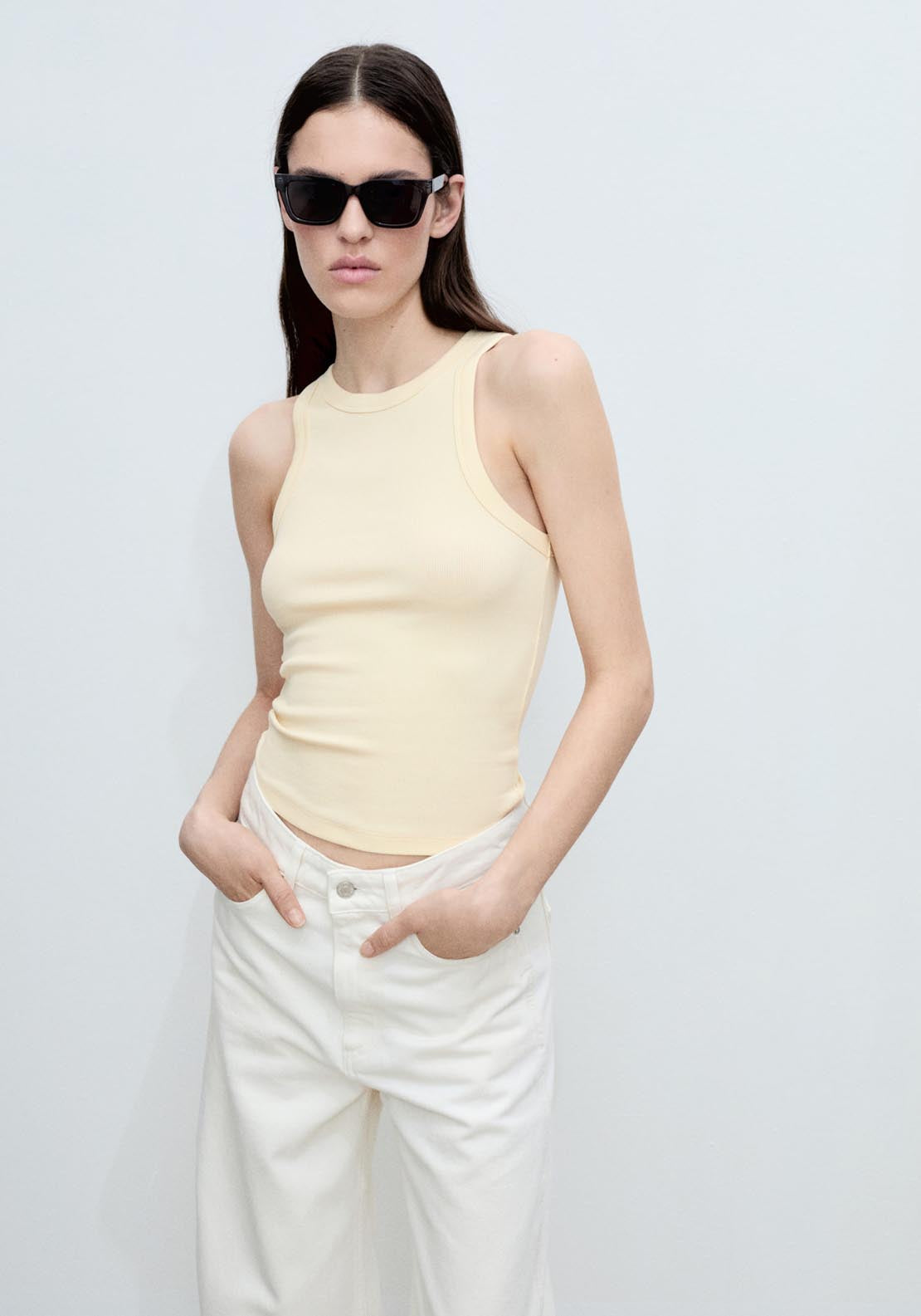 Mango Sleeveless Ribbed Top - Light/pastel Yellow 1 Shaws Department Stores
