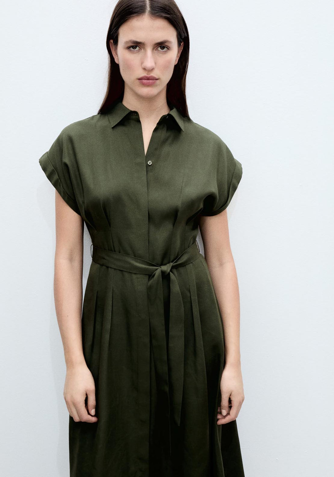 Linen and lyocell blend belted shirt dress
