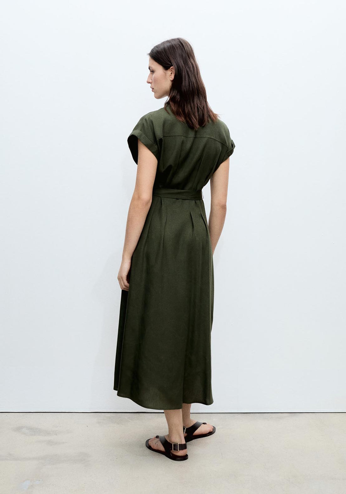 Linen and lyocell blend belted shirt dress
