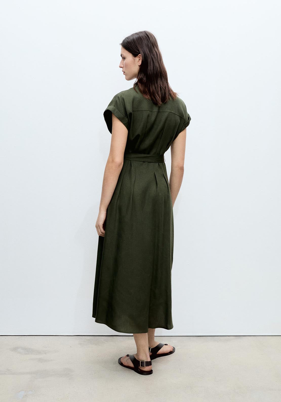 Mango Linen and lyocell blend belted shirt dress - Beige/khaki 12 Shaws Department Stores