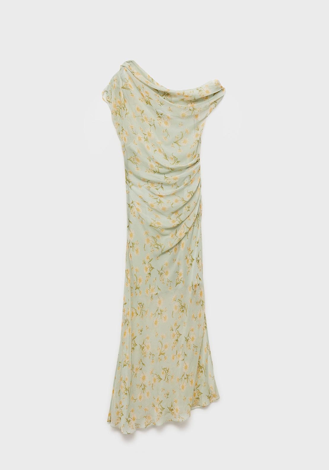 Mango Semi-transparent draped floral dress - Light/pastel Green 6 Shaws Department Stores