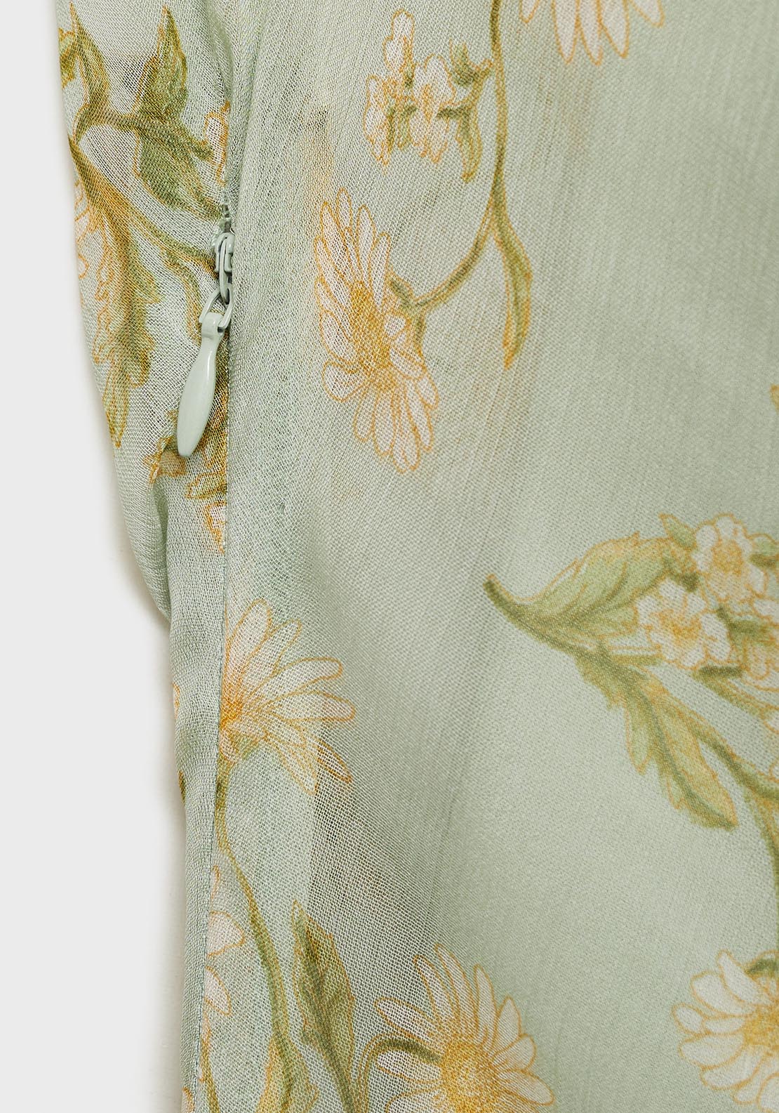 Mango Semi-transparent draped floral dress - Light/pastel Green 8 Shaws Department Stores