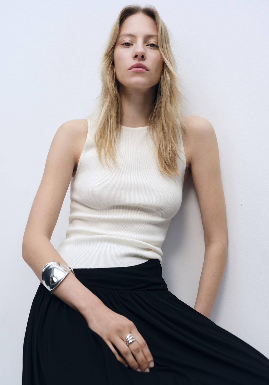 Mango Sleeveless fitted knit top - Light Beige 1 Shaws Department Stores