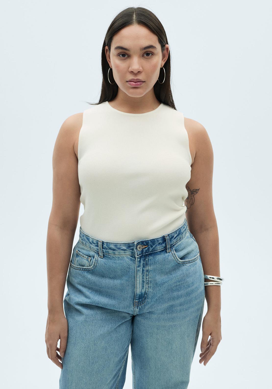 Mango Sleeveless fitted knit top - Light Beige 6 Shaws Department Stores