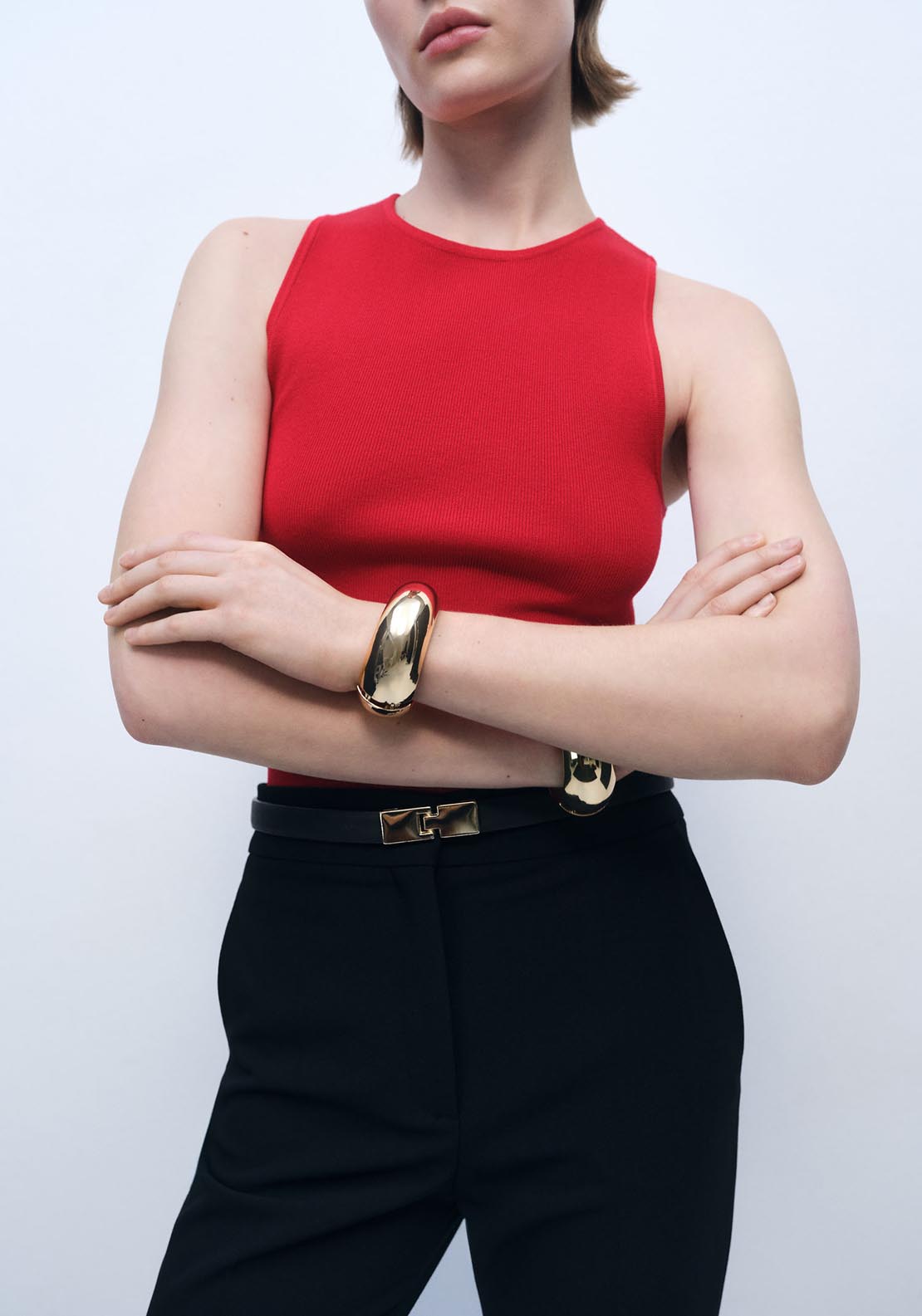 Mango Sleeveless fitted knit top - Red 1 Shaws Department Stores