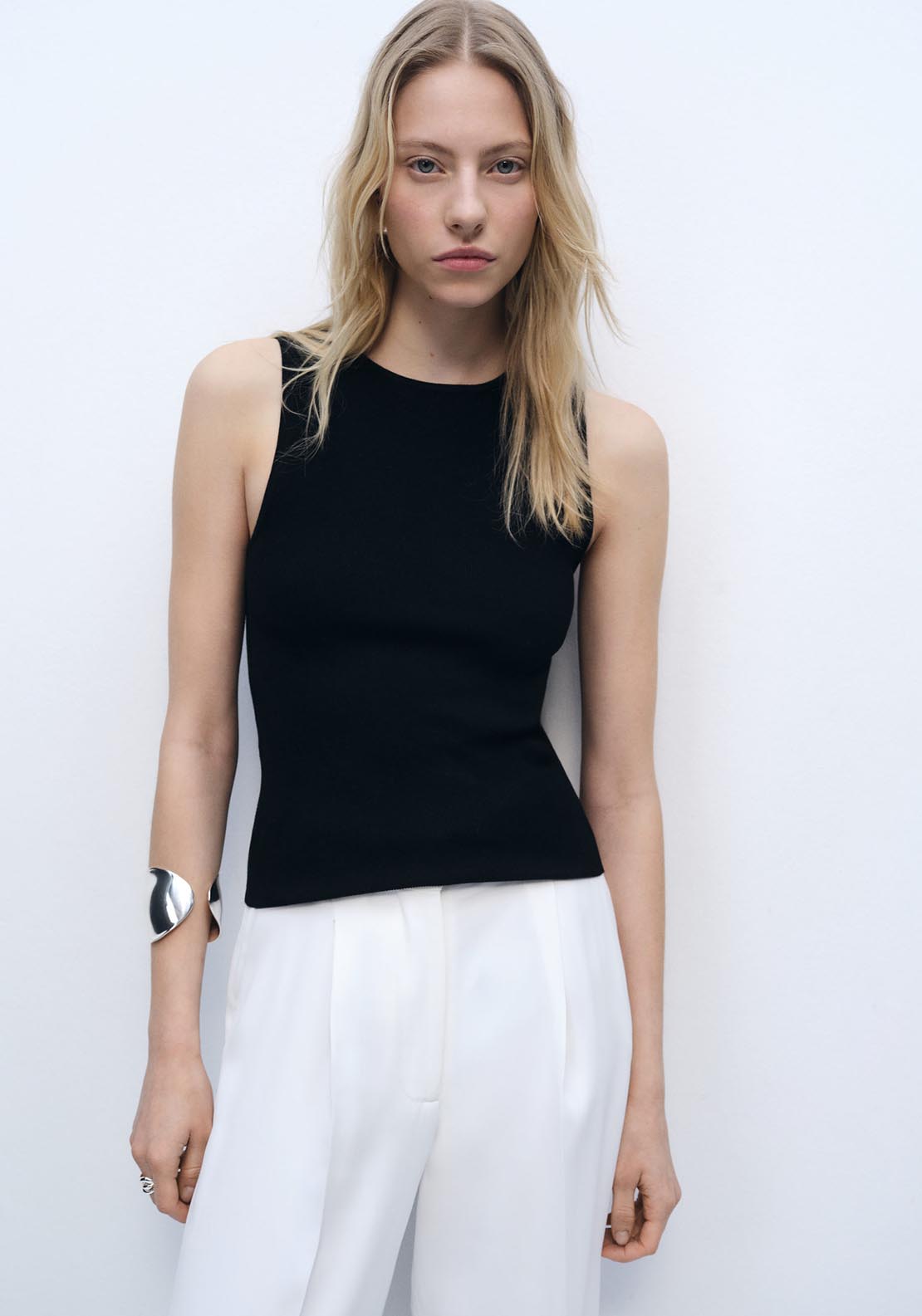 Mango Sleeveless fitted knit top - Black 1 Shaws Department Stores