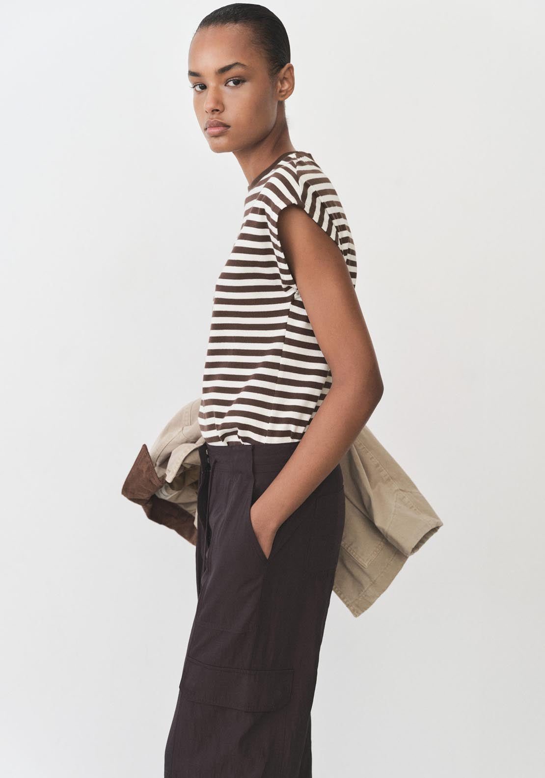 Mango Striped Short Sleeved T-Shirt - Brown 1 Shaws Department Stores