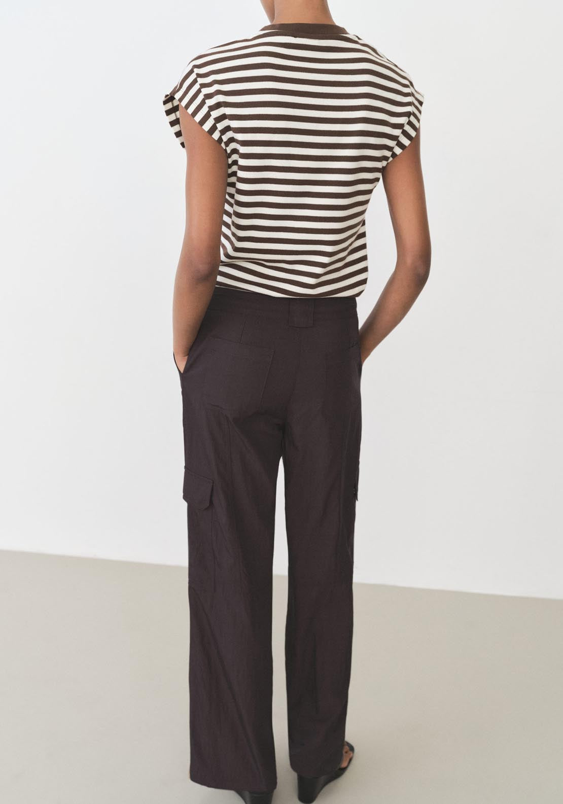 Mango Striped Short Sleeved T-Shirt - Brown 2 Shaws Department Stores