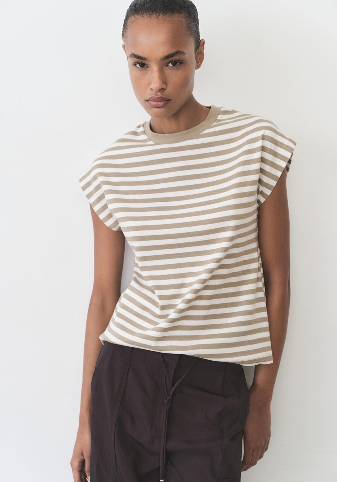 Mango Striped Short Sleeved T-Shirt - Beige/khaki 1 Shaws Department Stores