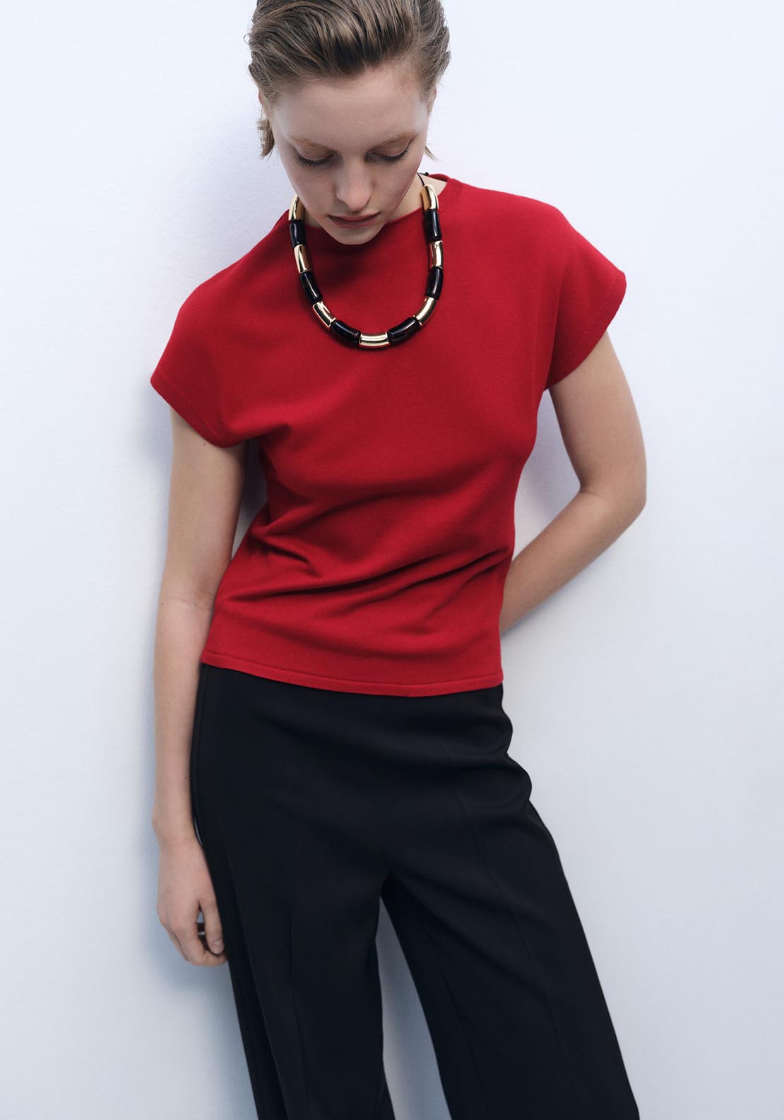 Mango Sleeveless fine knit sweater - Red 1 Shaws Department Stores