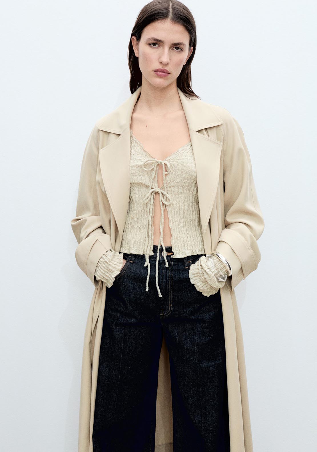 Mango Trench Coat - Light/pastel Gray 1 Shaws Department Stores
