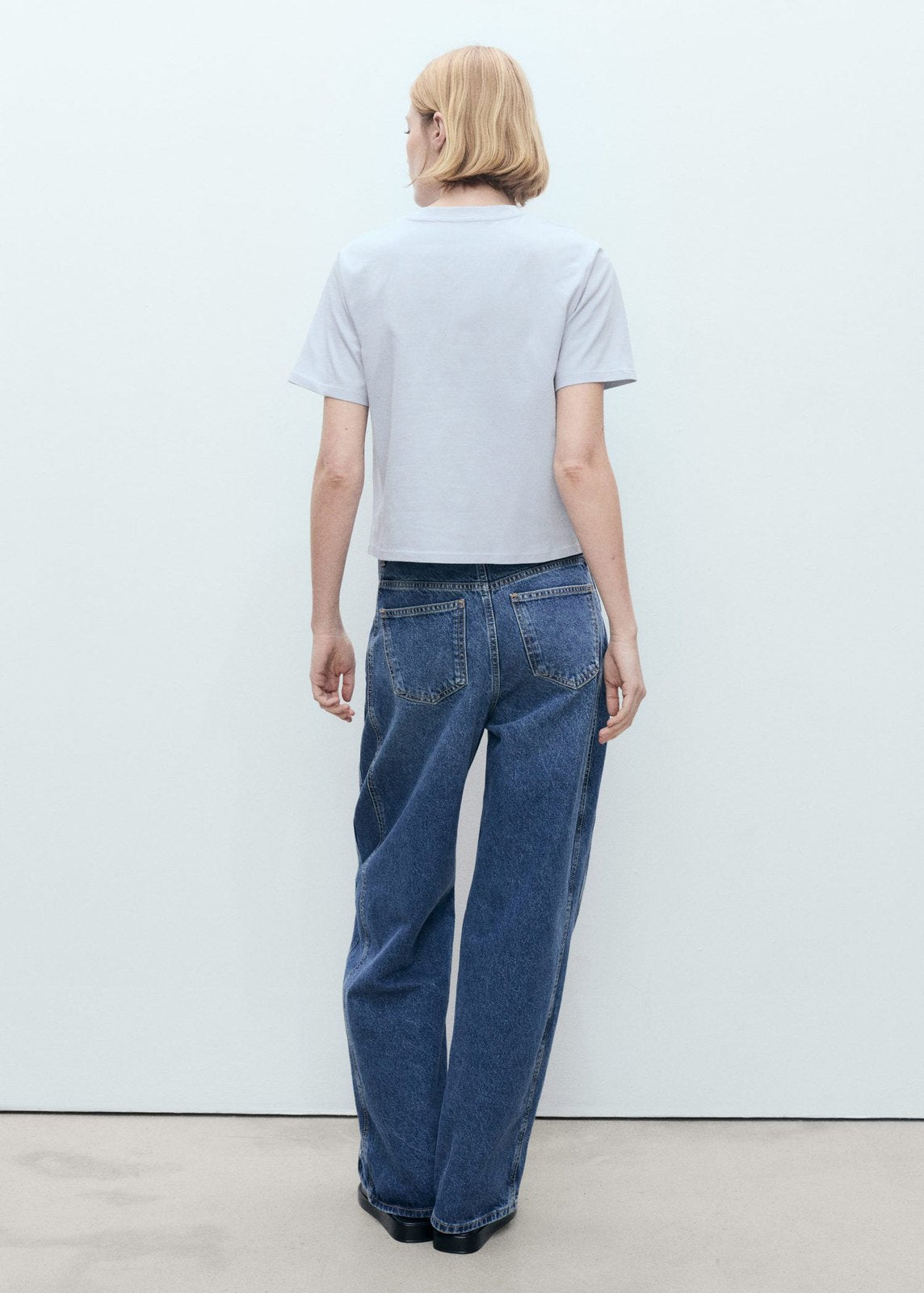 Mango Cotton T-shirt with flower detail - Medium Blue 3 Shaws Department Stores