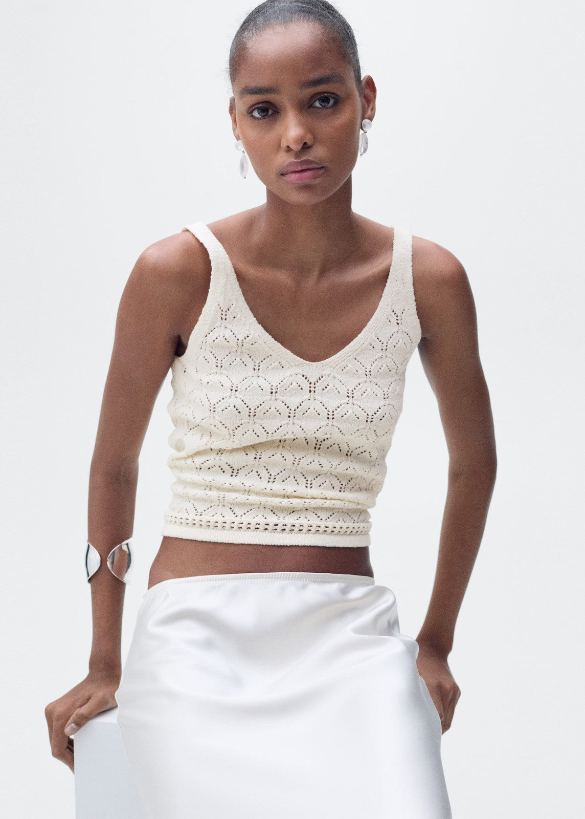 Mango Openwork details knit top - Light Beige 3 Shaws Department Stores