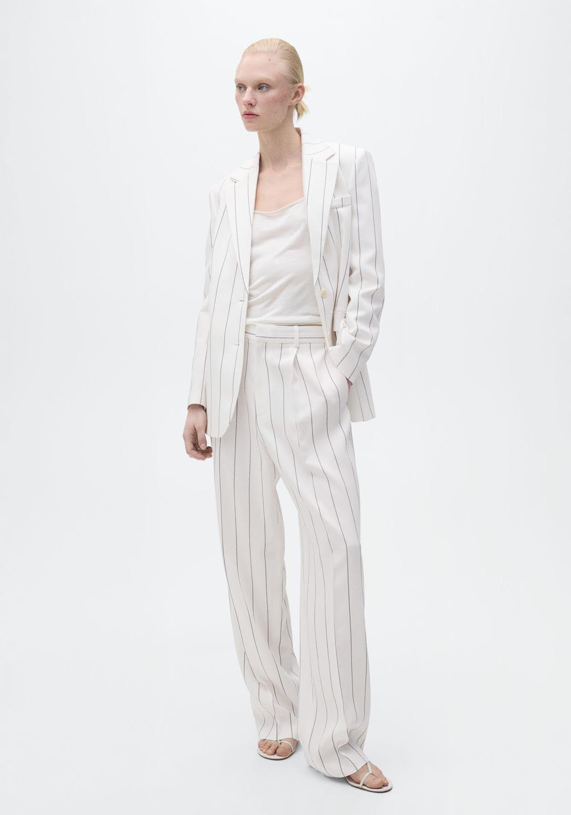 Mango Striped Suit Trousers - White 4 Shaws Department Stores