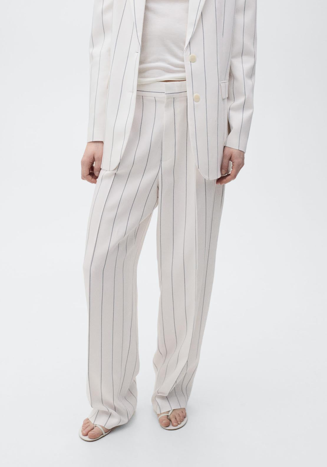Mango Striped Suit Trousers - White 1 Shaws Department Stores
