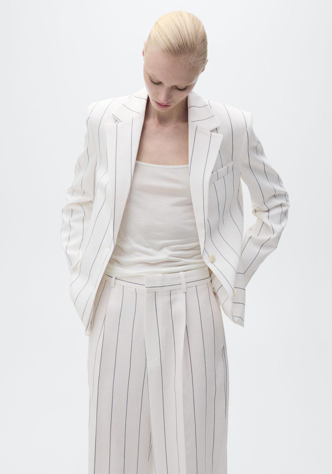 Mango Striped Suit Trousers - White 3 Shaws Department Stores