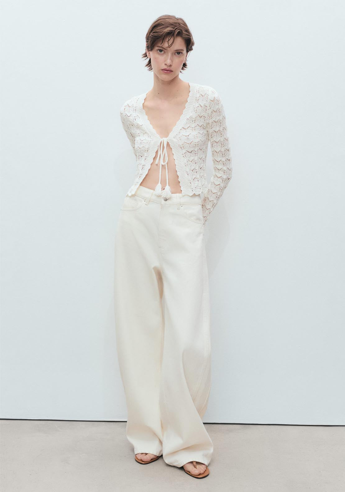 Mango Crochet Cardigan With Bow Closure - White 3 Shaws Department Stores