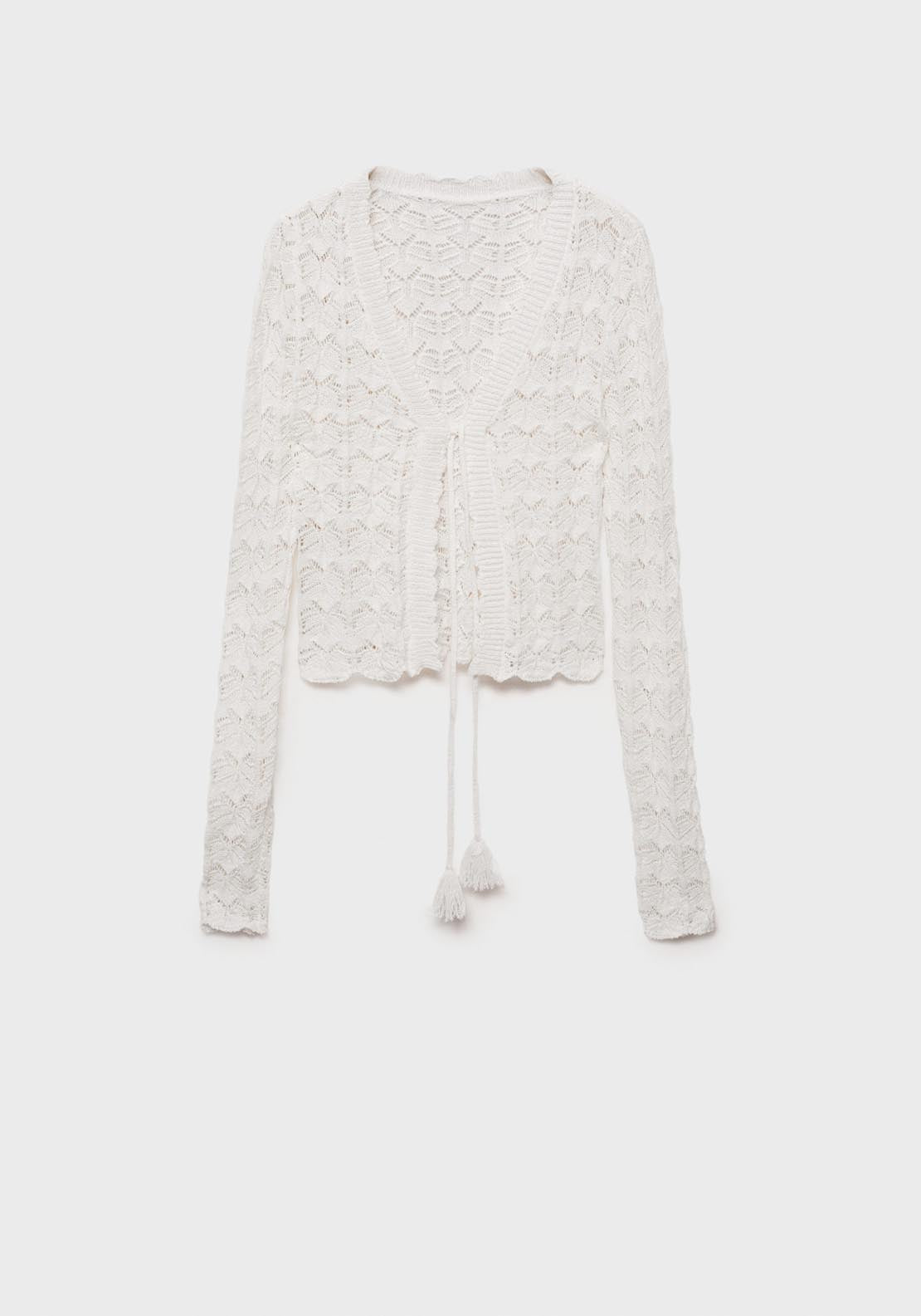 Mango Crochet Cardigan With Bow Closure - White 7 Shaws Department Stores