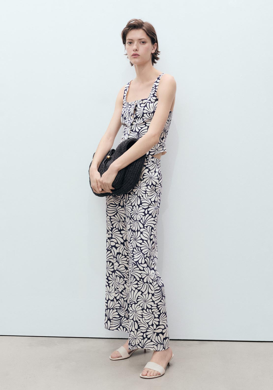 Mango Floral Linen Trousers - Light Beige 3 Shaws Department Stores