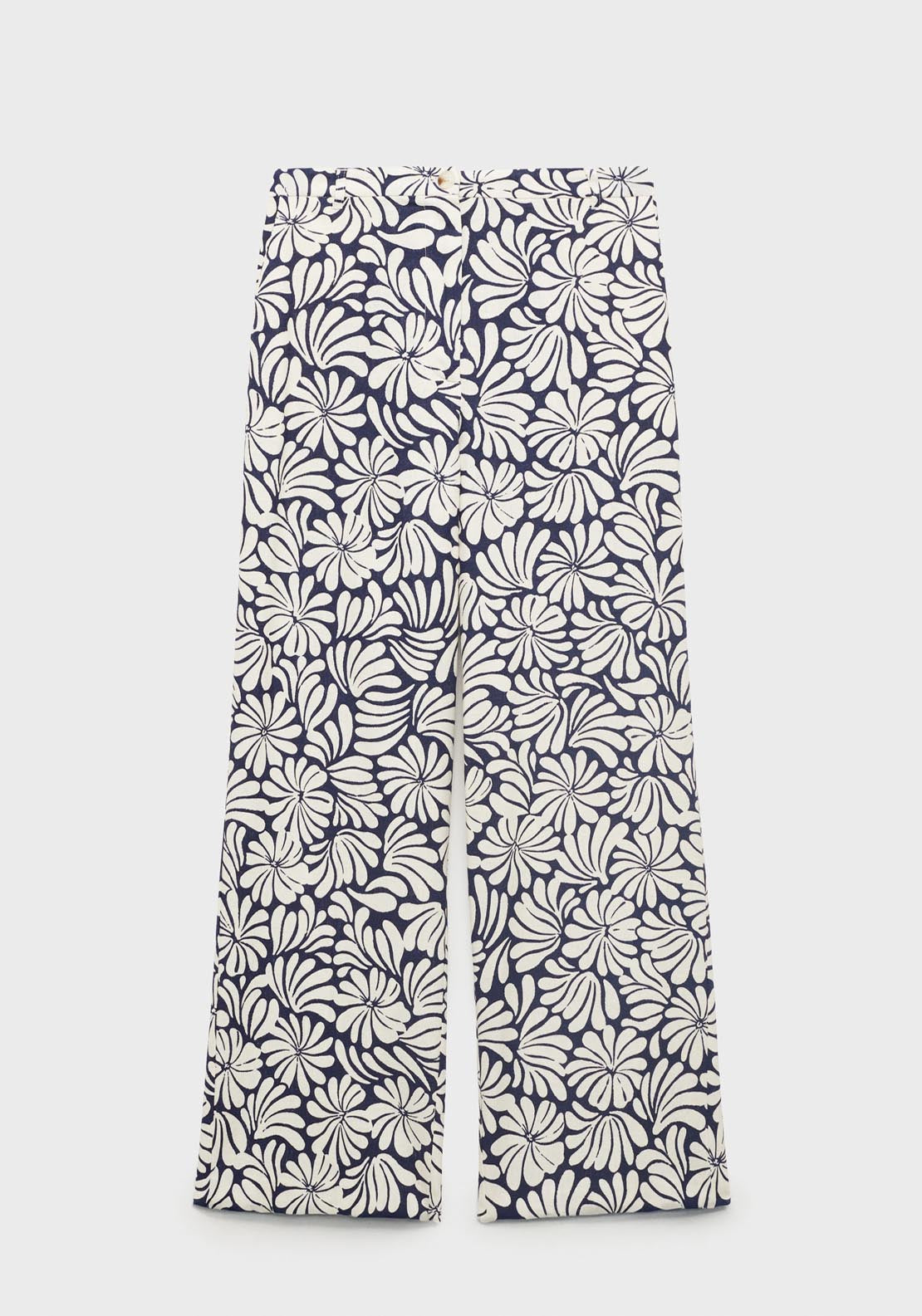 Mango Floral Linen Trousers - Light Beige 8 Shaws Department Stores