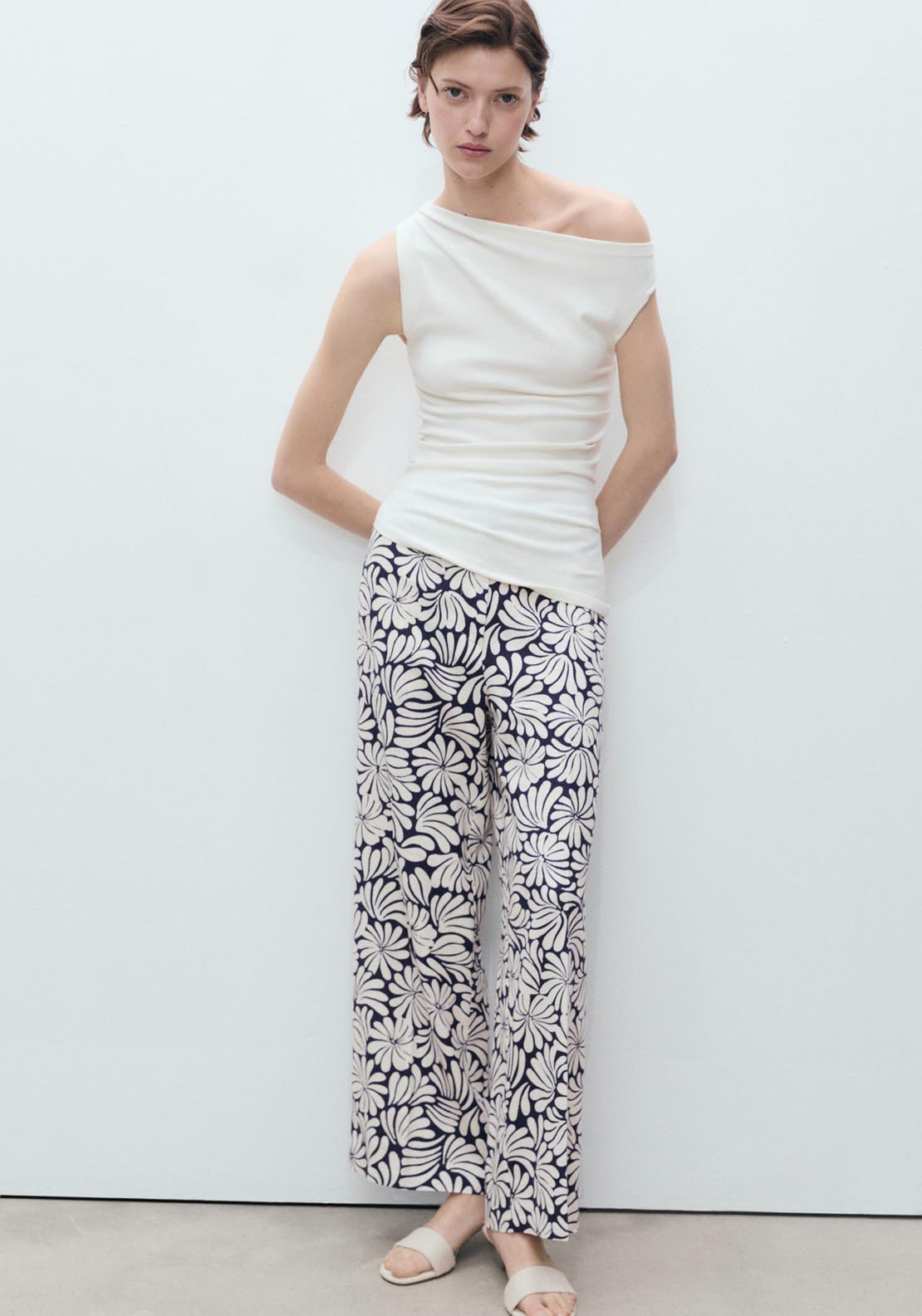Mango Floral Linen Trousers - Light Beige 5 Shaws Department Stores