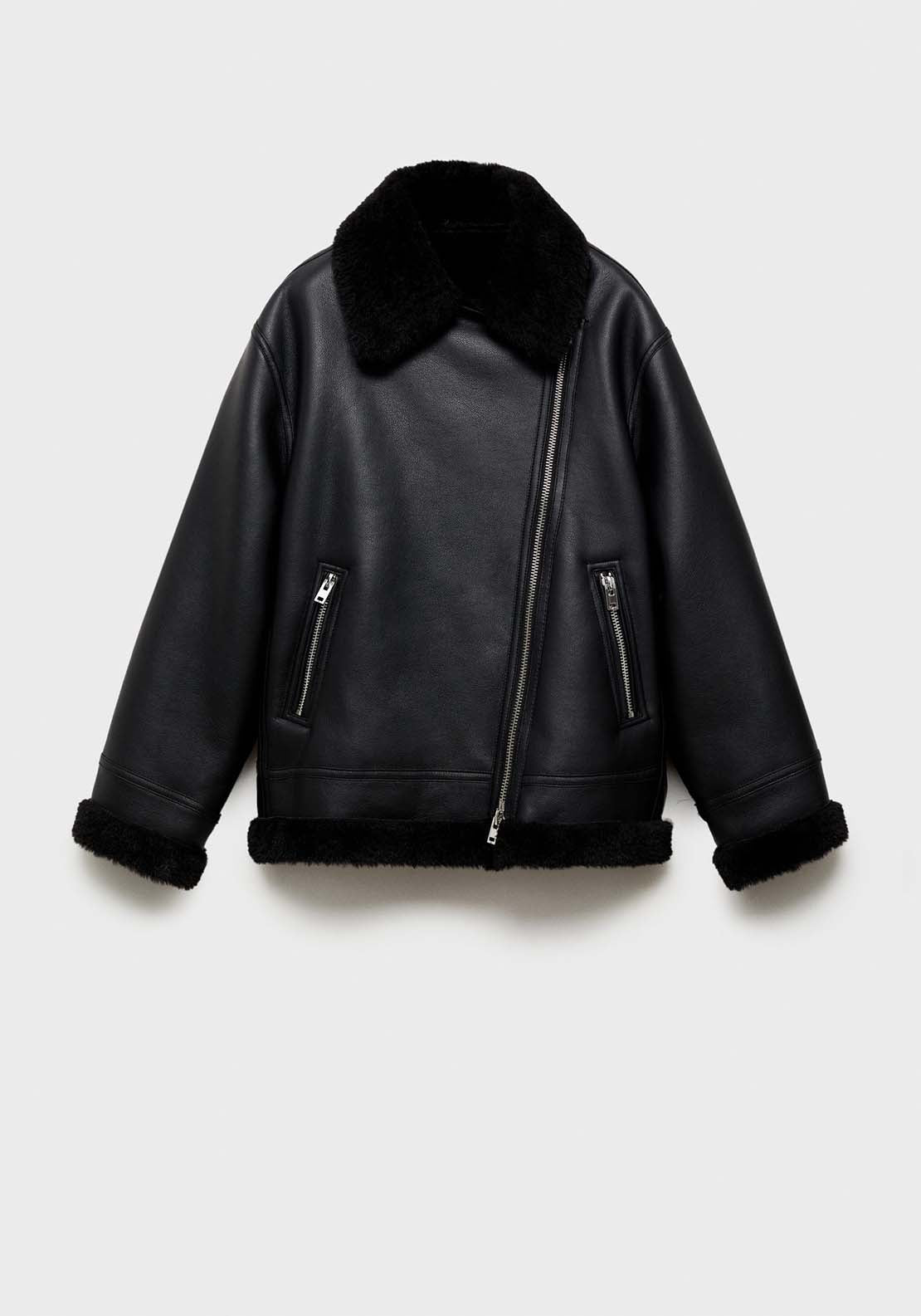 Mango Jacket with shearling-effect lining - Black 7 Shaws Department Stores