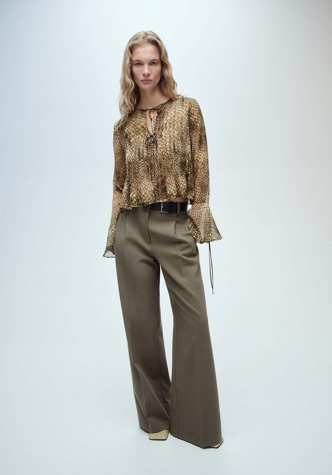 Mango Puffed-sleeve printed shirt - Brown 2 Shaws Department Stores