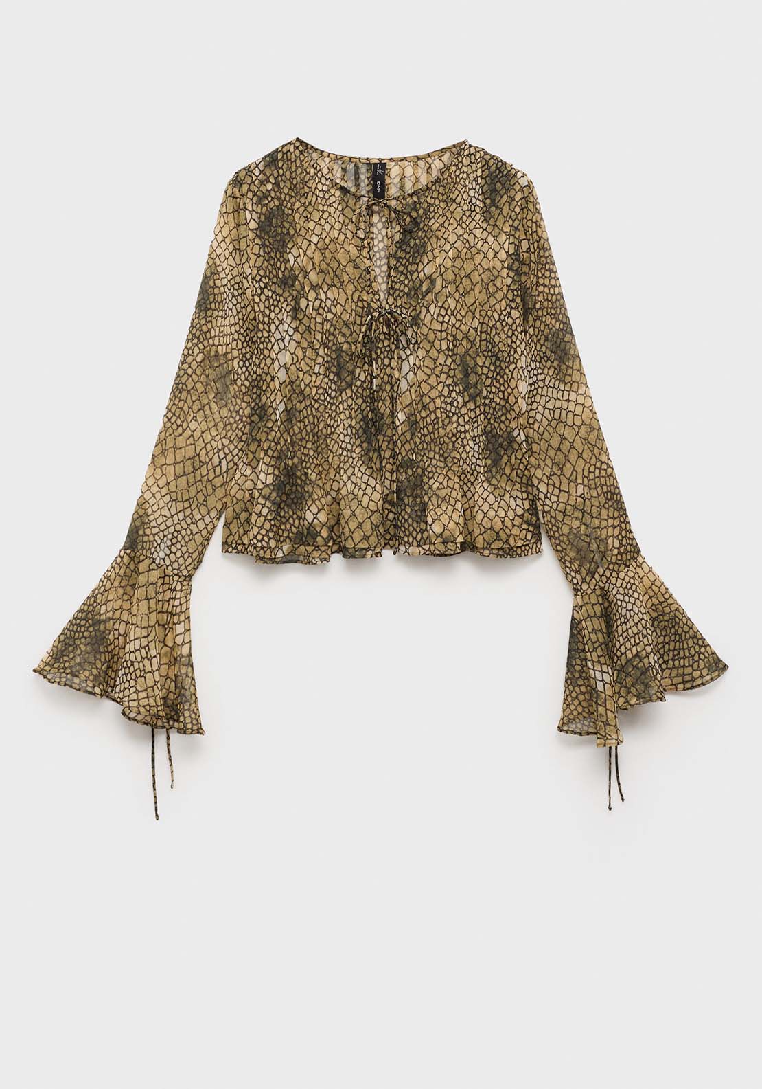 Mango Puffed-sleeve printed shirt - Brown 8 Shaws Department Stores