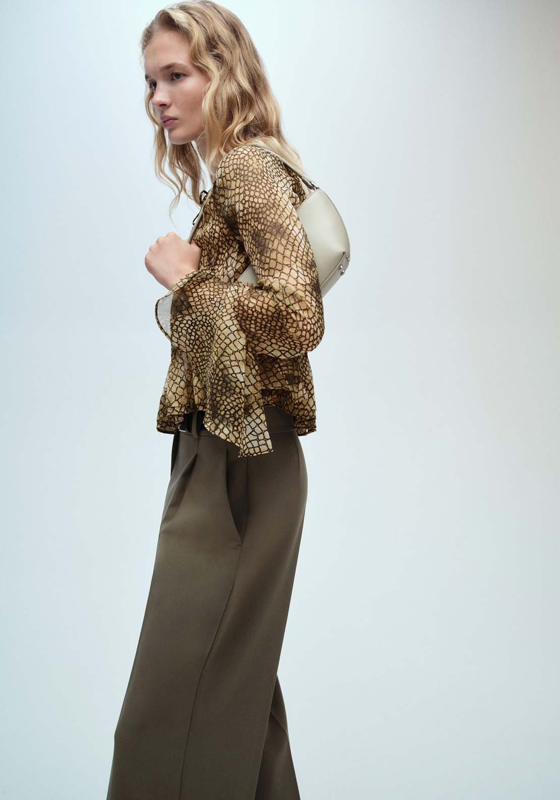 Mango Puffed-sleeve printed shirt - Brown 3 Shaws Department Stores
