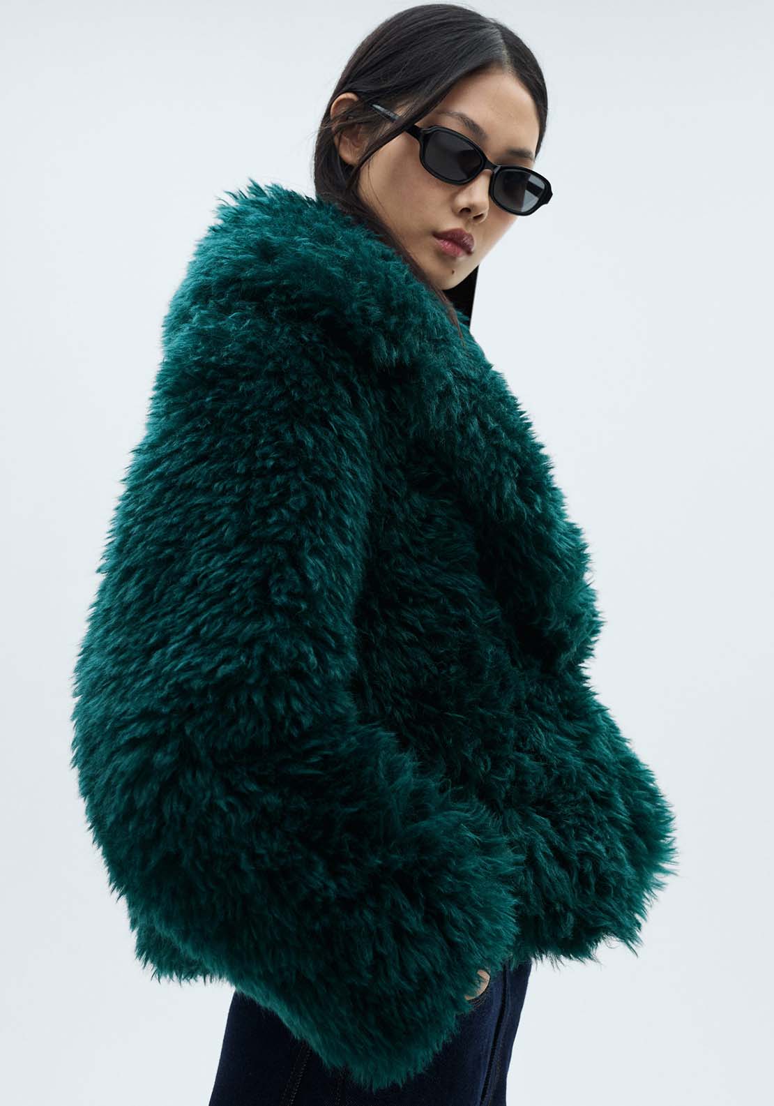 Mango Coat with fur-effect lapels - Medium Blue 2 Shaws Department Stores